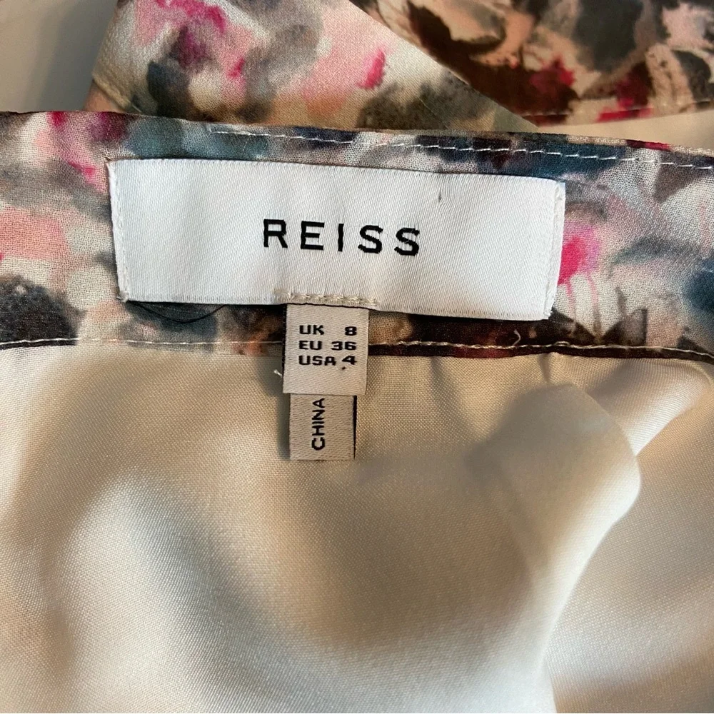 Reiss Pastel Floral Ruched Mini Skirt in White, Pink, Blue, Gray